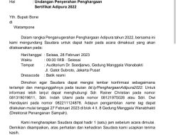 Kabupaten Bone Terima Undangan Penganugerahan Penghargaan Adipura 2022
