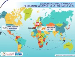 Ekspor Lalulintas Komoditi Perikanan Sulawesi Selatan Bulan Maret Tahun 2023 Meningkat Tajam