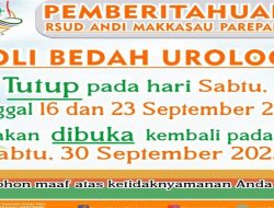 Layanan Poli Bedah Urologi RSUD Andi Makkasau Tutup Sementara Waktu, Buka 30 September