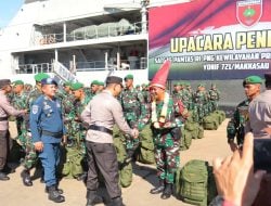 Kapolres Pelabuhan Makassar Hadiri Penerimaan Satgas Yonif 721/Makkasau Purna Tugas Ops Pamtas