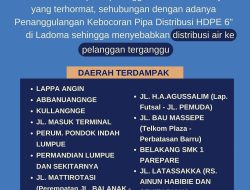 PAM Tirta Karajae Umumkan Gangguan Distribusi Air ke Pelanggan Akibat Penanggulangan Kebocoran Pipa