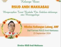 Keluarga Besar RSUD Andi Makkasau Parepare Sampaikan Ucapan Belasungkawa atas Berpulangnya Nikola Koliangan Lalang