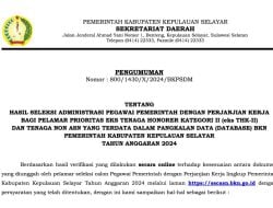 Pemkab Selayar Umumkan Hasil Seleksi Administrasi PPPK Eks Tenaga Honorer Kategori II, Berikut Nama-nama yang Lolos