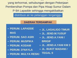 Dua Hari Masa Perbaikan Pompa, PAM Tirta Karajae Parepare Umumkan Wilayah Gangguan Distribusi Air